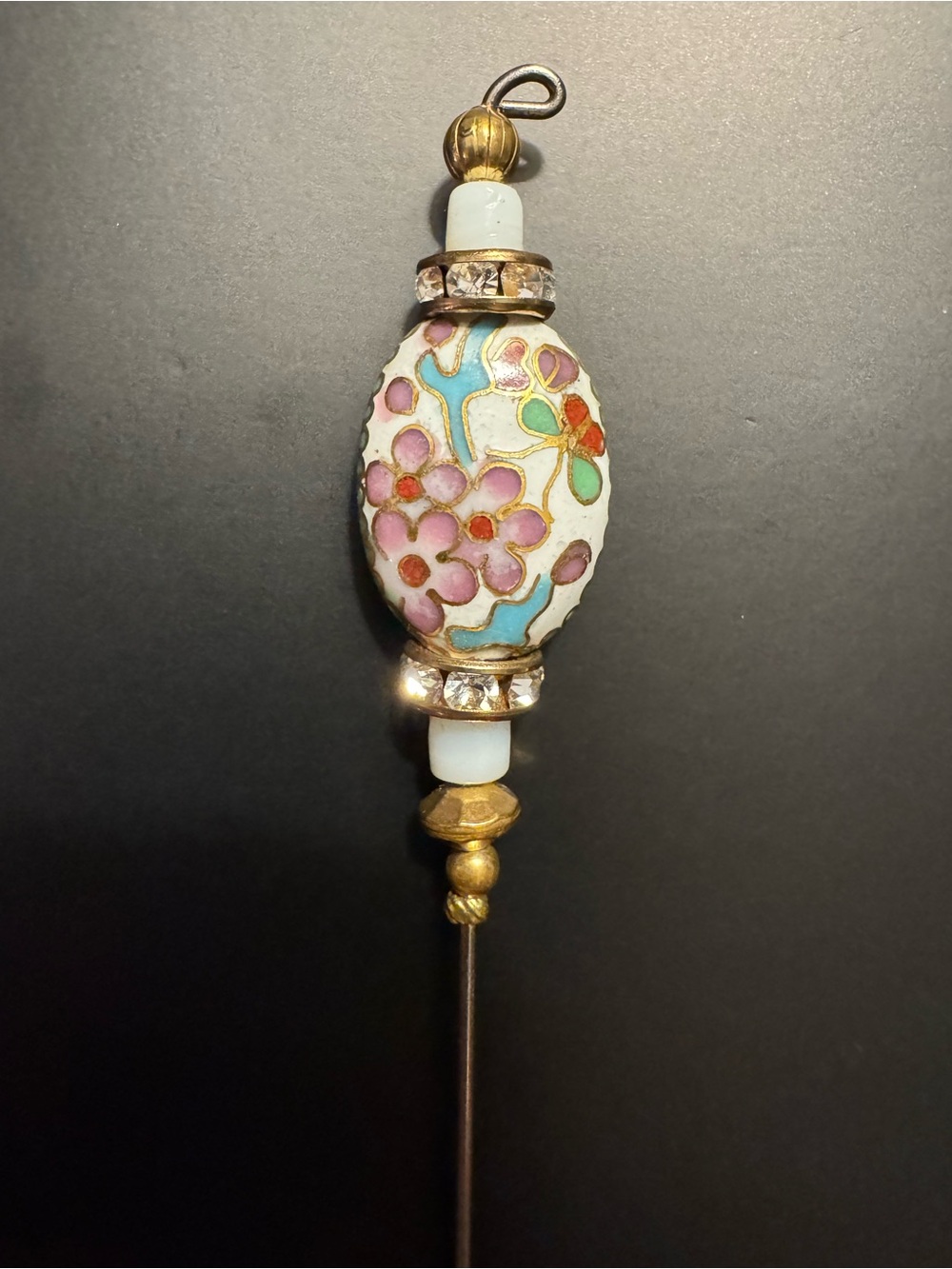 Vintage Cloisonné Floral Hat Pin